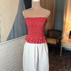 NOBO Red Floral Smocked Strapless Tank Top